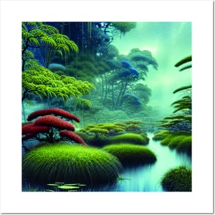 Digital Painting Scene Of a Realistic Jungle and Lake, Nature Scenery Posters and Art